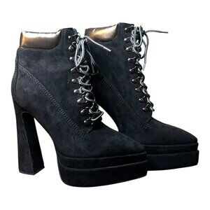 Soireelady Women's Platform Ankle Boots Chunky Heel size 9.5 Black Funky Booties